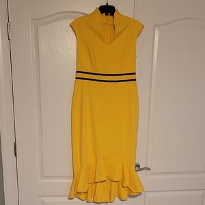 New York & Company Yellow Midi Dress with Black Trim